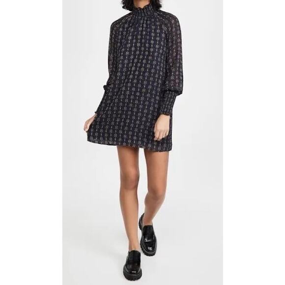 Amanda Uprichard Noemi Navy Gold Sheath High Neck Dress Sz XS - Picture 5 of 9